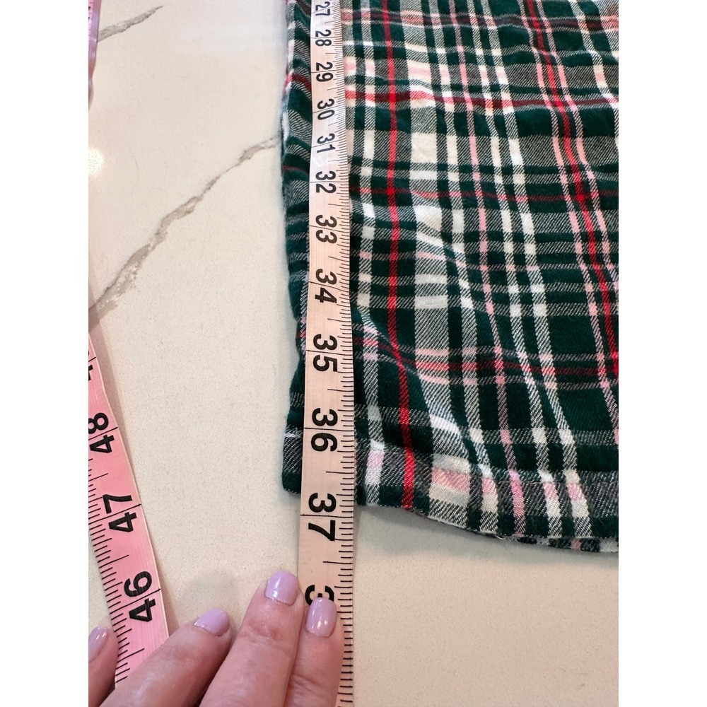Croft & Barrow Womens Pajama Set Medium Henley Waffle Top Plaid Pants Green Red - Picture 9 of 10